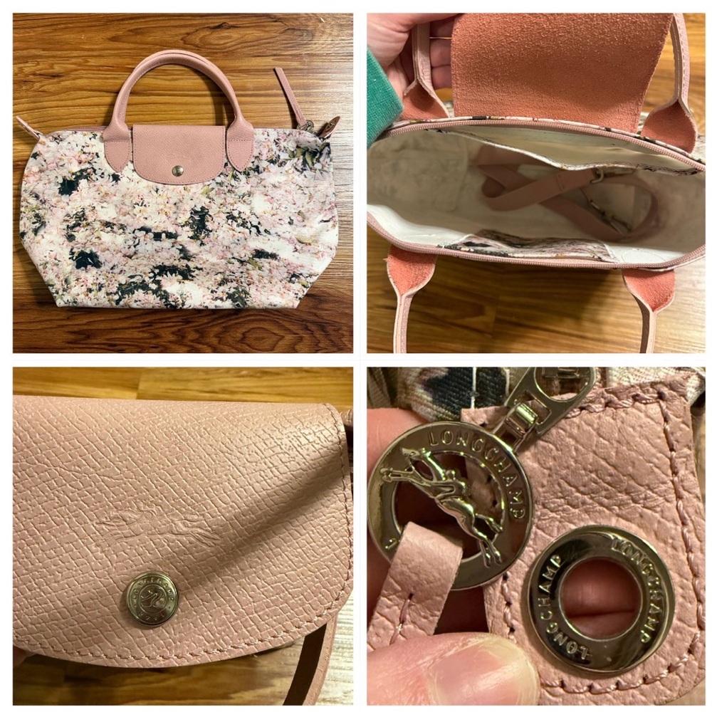 Longchamp Pink and Cream Floral Tote